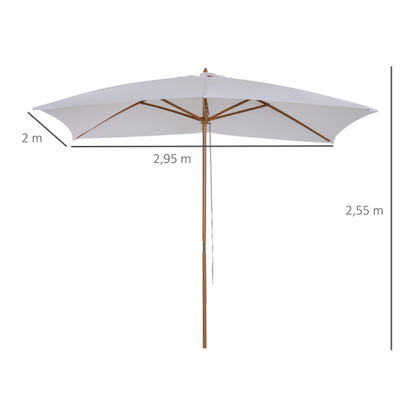 Outsunny Chapéu de Sol de Jardim com Sistema de Poleia Teto Ventilado e Mastro de Madeira para Exterior 2,95x2x2,55m Branco - Image 3