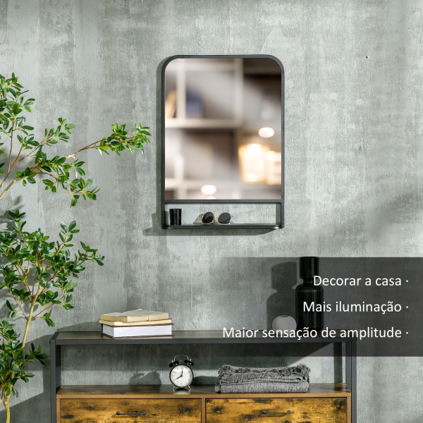 HOMCOM Espelho Decorativo de Parede 70x50cm Espelho Retangular de Metal com Prateleira de Armazenamento Estilo Moderno Preto - Image 8