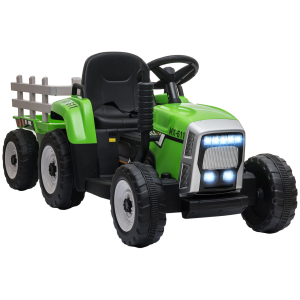 HOMCOM Trator Elétrico com Reboque Amovível com Controlo Remoto Música MP3 Luzes e Cinto de Segurança 136,5x50x52,5 cm Verde