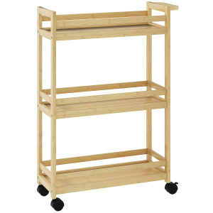 HOMCOM Carrinho para Casa de Banho de Bambu com 3 Níveis Carrinho de Arrumação para Casa de Banho Cozinha 55x20x75 cm Madeira