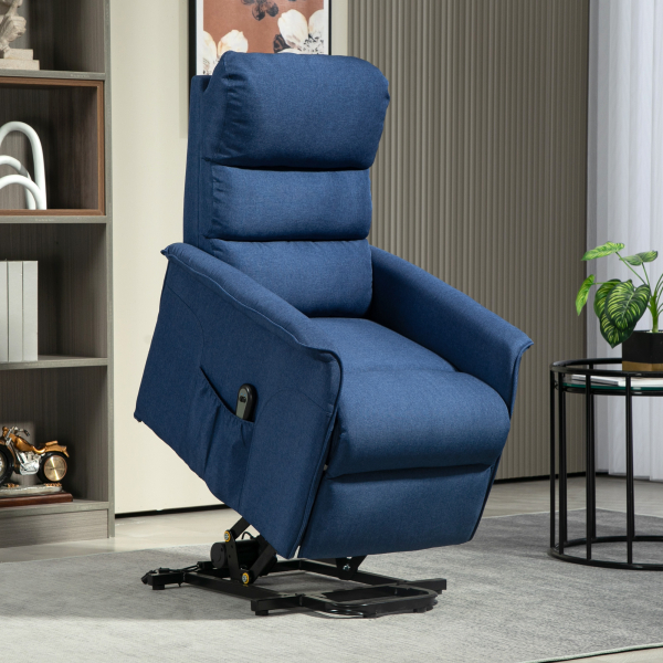 HOMCOM Poltrona Relax Reclinável Elétrica Poltrona Levanta Pessoas com Controlo Remoto e Bolso Lateral 66x90x96 cm Azul - Image 2