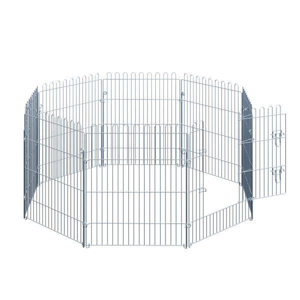 PawHut Parque para Animais de Estimação com 8 Paineis 63x76cm Cerca para Animais de Estimação com Porta com Trava para Jardim Pátio Exterior Prata - Image 8