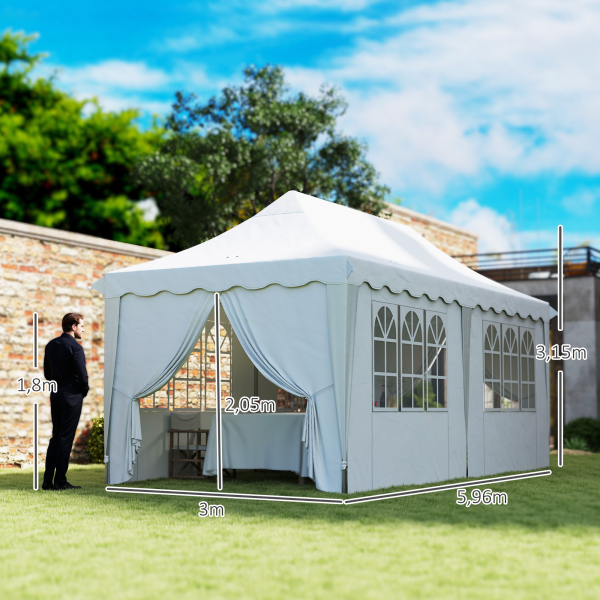 Outsunny Tenda Dobrável Pop Up 596x300x315 cm com 6 Paredes Laterais Anti-UV Altura Ajustável para Campismo Festas Branco - Image 3