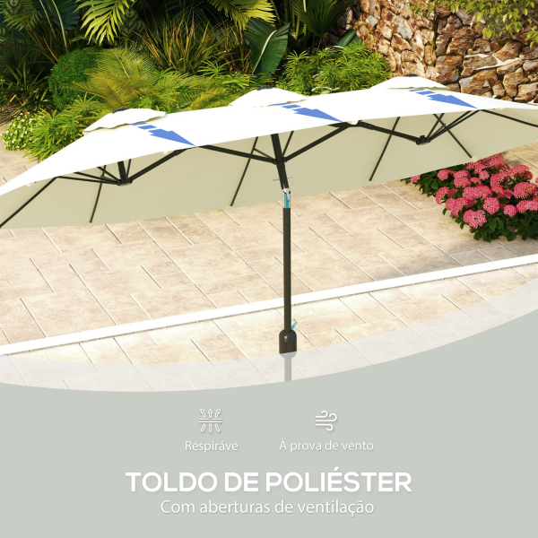 Outsunny Chapéu de Sol Duplo Chapéu de Sol de Jardim com Inclinação de 45° Manivela Estrutura de Aço 285x147x227cm Bege - Image 7