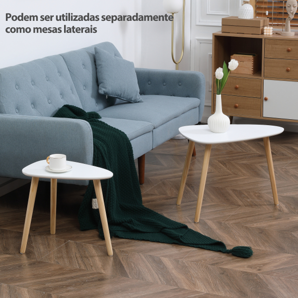 HOMCOM Conjunto de 2 Mesas Auxiliares com Pés de Madeira Mesas de Café 59,5x39,5x45cm e 44,5x28,5x40cm Branco - Image 6
