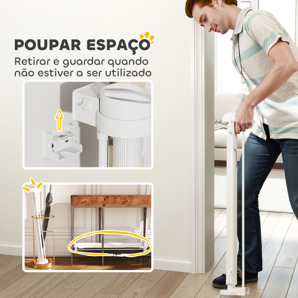 PawHut Barreira de Segurança para Cães Retrátil 0-136 cm  para Cães Pequenos com Botão de Fecho Branco - Image 6
