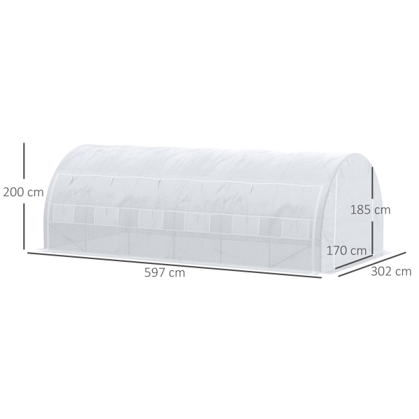 Outsunny Estufa Tipo Túnel de Jardim 6x3x2m com Porta Enrolável 12 Janelas Cobertura de PE 140g/m² e Metal Galvanizado para Cultivos de Plantas Verduras Branco - Image 3