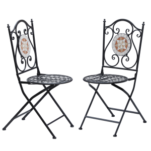 Outsunny Conjunto de 2 Cadeiras Dobráveis de Jardim Cadeiras com Mosaico Carga Máxima 120 kg 50x40x94,5 cm Preto