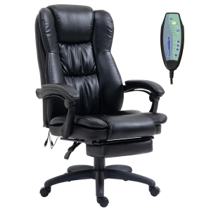 Vinsetto Cadeira de Escritório e Giratória Cadeira de Escritório com Altura Ajustável 6 Pontos de Massagem Controle Remoto e Apoio para os Pés Retrátil 68,5x68,5x119-127cm Preto
