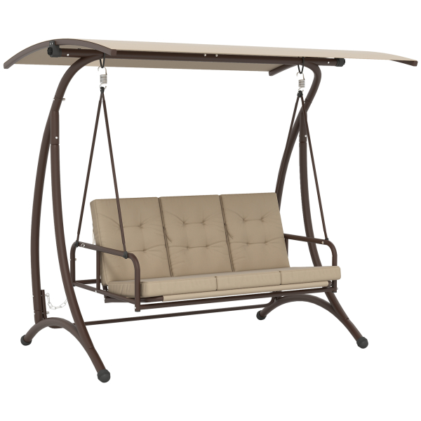 Outsunny Baloiço de Jardim Exterior de 3 Lugares Convertível em Cama com Toldo Ajustável Proteção UPF30+ 200x120x175 cm Caqui