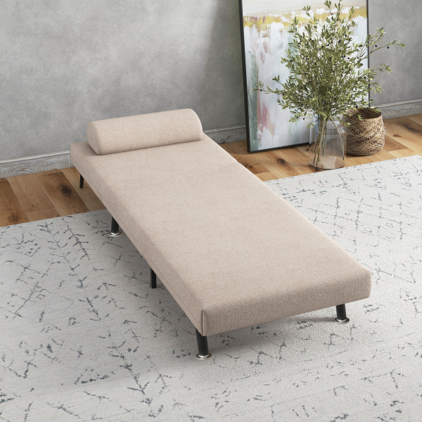 HOMCOM Sofá Cama Individual Dobrável Estofado em Linho com Encosto Ajustável em 5 Níveis e Almofada Acolchoada 75x70x75 cm Bege - Image 4
