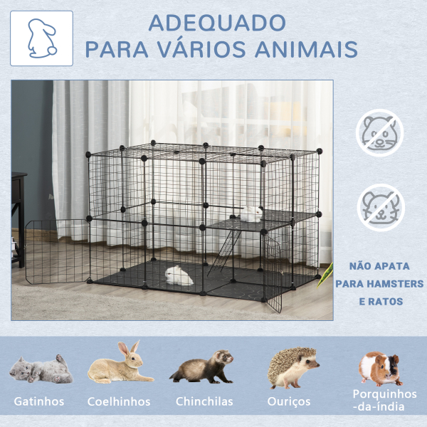 PawHut Recinto para Animais de Estimação de 3 Níveis com Rampas e Desenho Personalizável 70x70x105 cm Preto - Image 7
