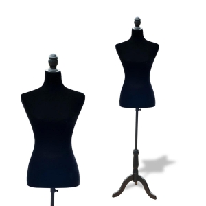 HOMCOM Manequim Feminino de Costura Busto de Senhora para Modistas Exibição Negro Altura Ajustável a 130-168cm