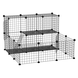 PawHut Recinto para Pequenos Animais DIY com 24 Painéis com Grade Metálica Recinto Modular para Coelhos Chinchilas 105x105x70cm