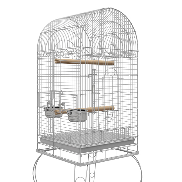 PawHut Gaiola para Pássaros com Rodas Bandeja Amovível Prateleira 2 Comedouros de Aço Inoxidável e Poleiro 51x51x153 cm Branco - Image 8