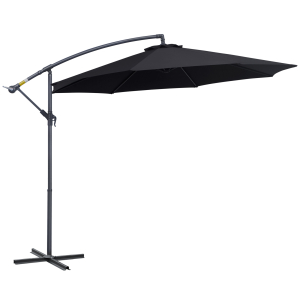 Outsunny Chapéu de Sol de Jardim Ø300x260cm Chapéu de Sol Excêntrico Inclinável com Manivela Base Cruzada e Suporte de Metal 8 Hastes para Terraço Exterior Balcão Preto