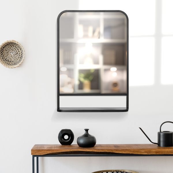 HOMCOM Espelho Decorativo de Parede 70x50cm Espelho Retangular de Metal com Prateleira de Armazenamento Estilo Moderno Preto - Image 4