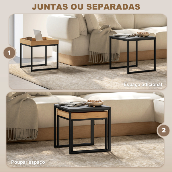 HOMCOM Mesas Auxiliares para Sala de Estar Conjunto de 2 Mesas Mesas de Centro Pequenas Preto e Carvalho - Image 4
