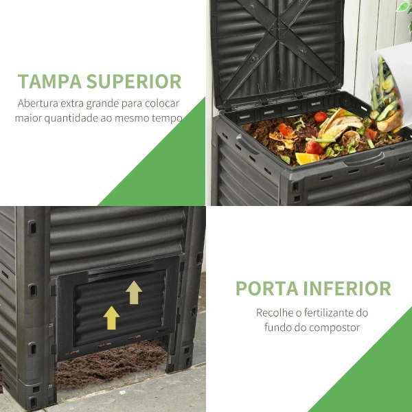 Outsunny Compostor Orgânico de 300L de capacidade para a Produção de Fertilizante de Jardim com 48 Respiradouros 60,5x60,5x81,5cm Preto - Image 4