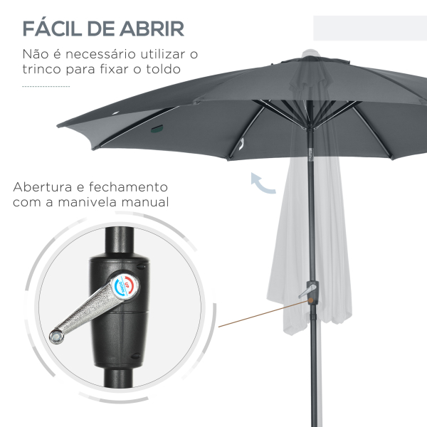 Outsunny Chapéu de Sol a Manivela com Teto Inclinável e 8 Hastes de Metal para Pátio Varanda Exterior Ø300x240 cm Cinza - Image 5