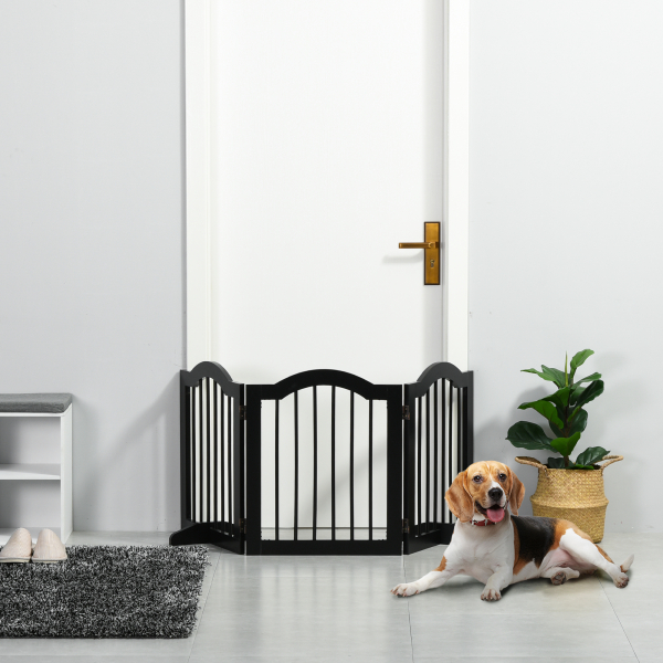 PawHut Barreira de Segurança Dobrável para Cães Pequenos com 3 Painéis e 2 Suportes 154,5x29,5x61 cm Preto - Image 2