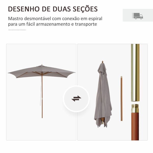 Outsunny Chapéu de Sol de Jardim com Sistema de Polea Teto Ventilado e Mastro de Madeira para Exterior 2,95x2x2,55m Cinzento - Image 4