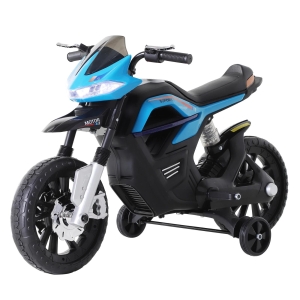 HOMCOM Mota Elétrica Infantil Motocicleta para Crianças acima de 3 anos Bateria 6V com Luzes e Música 105x52,3x62,3 cm Azul