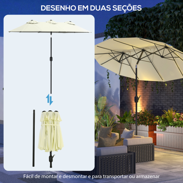 Outsunny Chapéu de Sol Duplo Chapéu de Sol de Jardim com Inclinação de 45° Manivela Estrutura de Aço 285x147x227cm Bege - Image 8