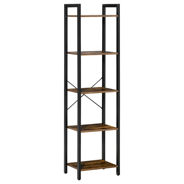 HOMCOM Estante de Estilo Industrial de 5 Níveis Estante para Livros de Armazenamento com Estrutura de Aço para Sala de Estar Escritório Cozinha Dormitório 40x30x154cm Marrom Rústico