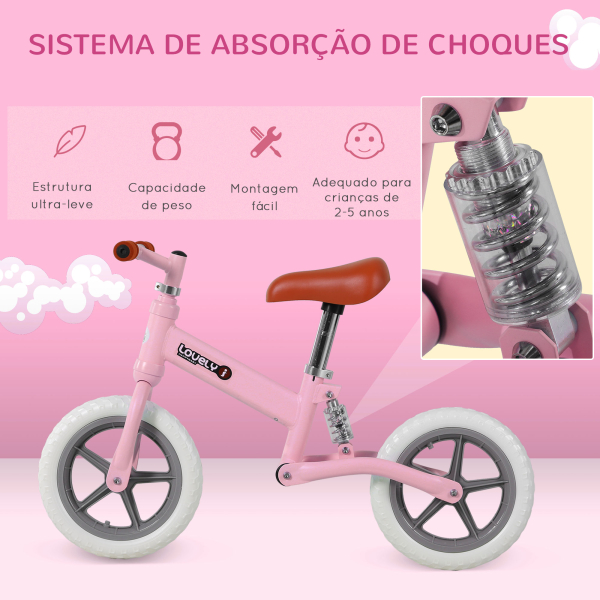 HOMCOM Bicicleta sem Pedais para Crianças entre 2-5 Anos com Assento Ajustável Rodas Antiderrapantes 85x36x54cm Rosa - Image 4