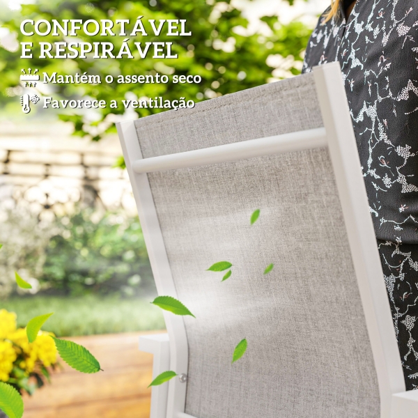 Outsunny Conjunto de 2 Cadeiras de Jardim Empilháveis com Tecido Transpirável e Estrutura em Aço 56x58x89 cm Branco e Cinzento - Image 6