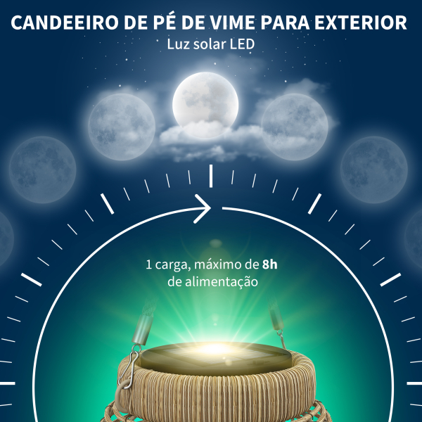 Outsunny Lanterna Decorativa de Vime Lanterna Solar de Exterior com Painel Solar Luzes LED Ligação Automática Ø18x37 cm Preto e Areia - Image 5
