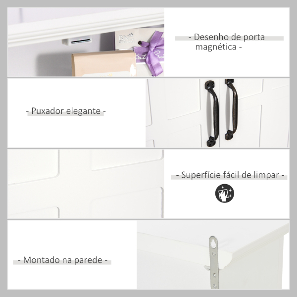 HOMCOM Armário de Parede para Casa de Banho com 2 Portas e Prateleira Ajustável e Armazenamento Aberto 60x19,8x58 cm Branco - Image 6