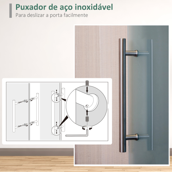 HOMCOM Porta de Correr de Vidro 102,5x205 cm Porta de Correr de Vidro com Trilho Translúcida - Image 6