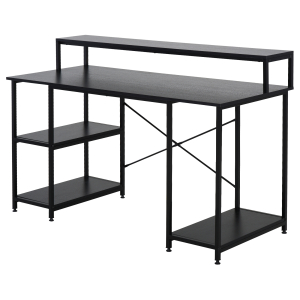 HOMCOM Mesa para Computador com Prateleiras Pés Ajustáveis ​​Moldura de Metal 140x60x93 cm