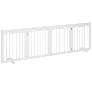 PawHut Barreira de Segurança Dobrável para Cães Grade de Proteção de 4 Painéis com Pés para Portas Escadas Corredor 204x30x61cm Branco