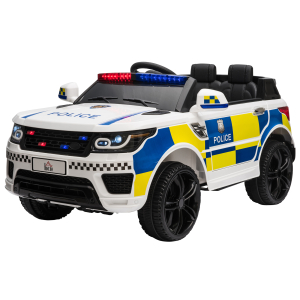 HOMCOM Carro Elétrico para Crianças Carro Elétrico Infantil de Policia 12V com Bluetooth USB Luz Sirene 110x68x52 cm  Branco