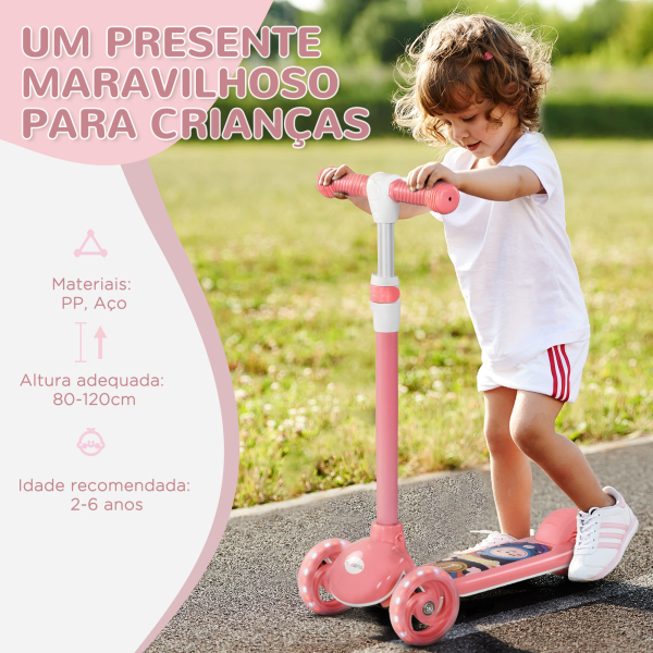 AIYAPLAY Trotinete para Crianças Trotinete com 3 Rodas LED Altura Ajustável Carga 25 kg 52x29x63-76 cm Rosa - Image 7