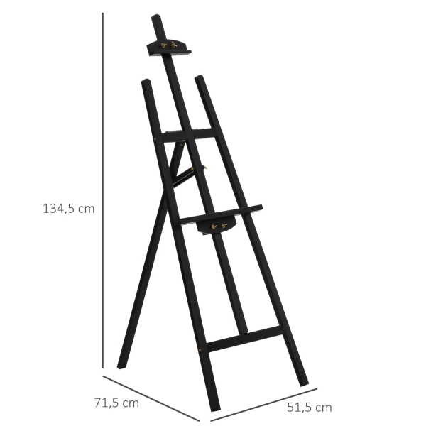 HOMCOM Cavalete para Pintura de Madeira Inclinável 90° com Suporte Tripé e Pincel 51,5x71,5x134,5cm Preto - Image 3