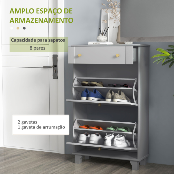 HOMCOM Sapateira Móvel Sapateira Estreita com 2 Portas e 1 Gaveta para 8 Pares de Sapatos 60x23,5x98,5 cm Cinzento - Image 4