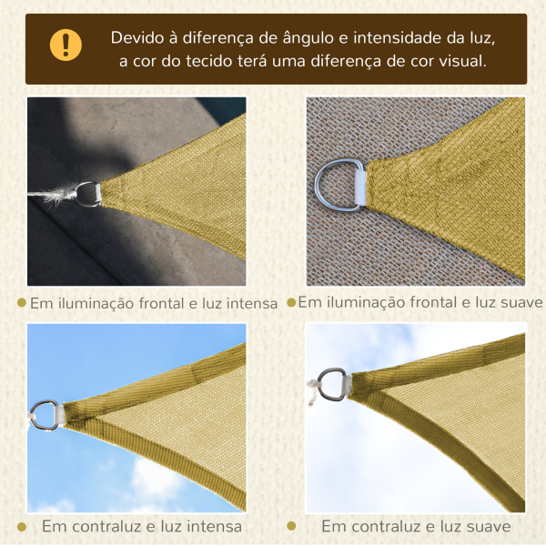 Outsunny Vela de Sombra Retangular 4x6 m Toldo Vela de HDPE com Anéis de Aço Inoxidável e Cordas para Jardim Pátio Bege - Image 6