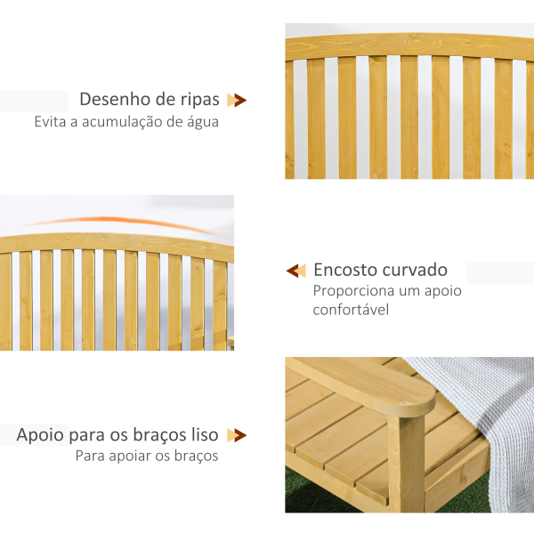 Outsunny Banco de Jardim de 2 Lugares com Encosto Apoio para os Braços Terraço Varanda Exterior Carga 240 kg 143x51x85 cm Madeira - Image 6