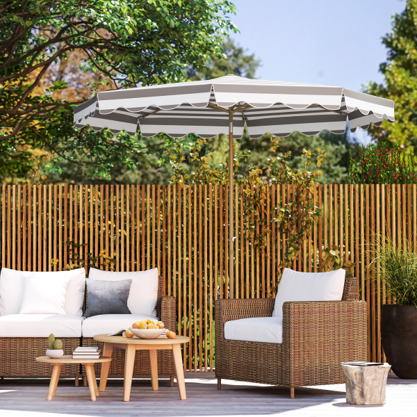Outsunny Chapéu de Sol de Jardim com Ângulo Ajustável Inclinável e Manivela Proteção UV 50 + Ø268x237 cm  Cinza e Branco - Image 9