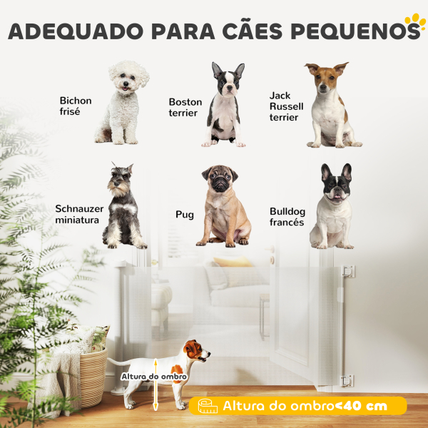 PawHut Barreira de Segurança para Cães Retrátil 0-136 cm  para Cães Pequenos com Botão de Fecho Branco - Image 8