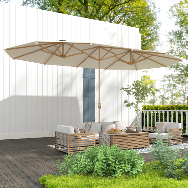 Outsunny Chapéu de Sol Duplo 4,55x2,65 m Chapéu de Sol de Exterior com Manivela Manual e Proteção Solar Chapéu de Sol Grande Creme - Image 7