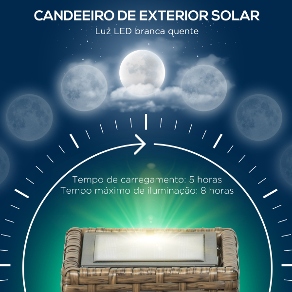 Outsunny Candeeiro Solar de Vime Sintético com Luzes LED Ligar/Desligar Automático para Varanda Pátio 15,5x15,5x46cm Marrom Areia - Image 5