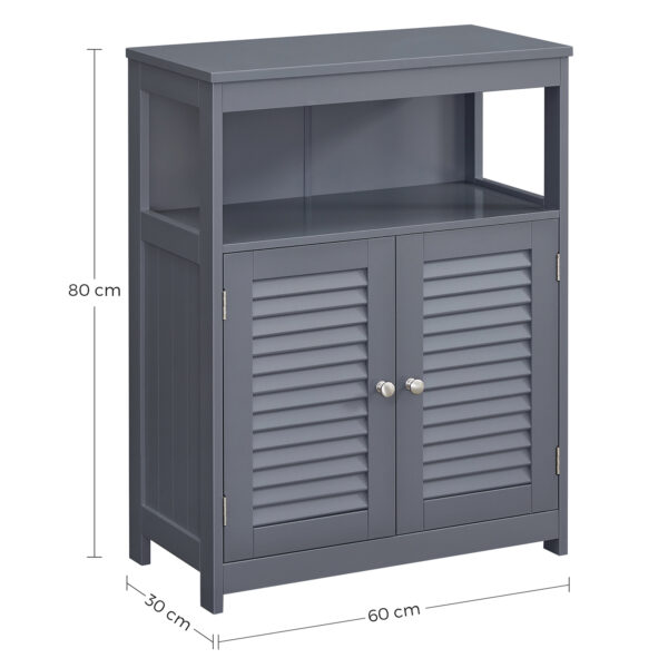 Armário de chão para casa de banho com portas de abrir | VASAGLE | 60 x 30 x 80 cm | cinzento | BBC040G01. - Image 7