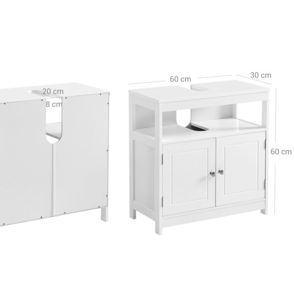 Armário de casa de banho com portas e compartimento aberto | VASAGLE | 60 x 30 x 60 cm | branco mate | BBC301W01. - Image 7