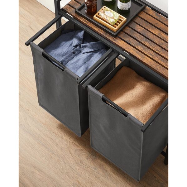 Cesto de roupa com 2 compartimentos, tecido Oxford e estrutura metálica | VASAGLE | 73 x 33 x 72 cm | cinzento | BLH201G01. - Image 6