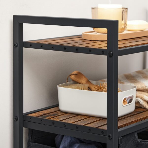 Cesto organizador de lavandaria com sacos removíveis | VASAGLE | 73 x 33 x 92 cm | preto|marrom rústico | BLH211B01. - Image 6